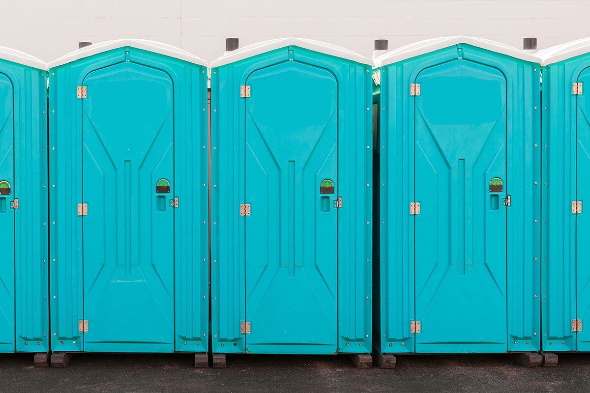 Industrial portable restroom units at a plant in Reading, Pennsylvania