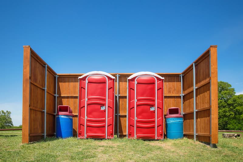 Short-term porta potty units staged for delivery in Reading, Pennsylvania